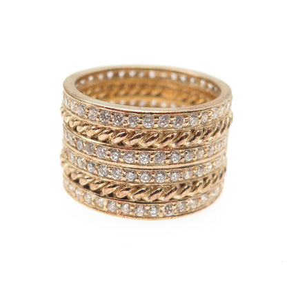 SONIA B. 925 Sterling Silver Gold Plated Round-Cut C Z Wide Band Ring Size 7.5