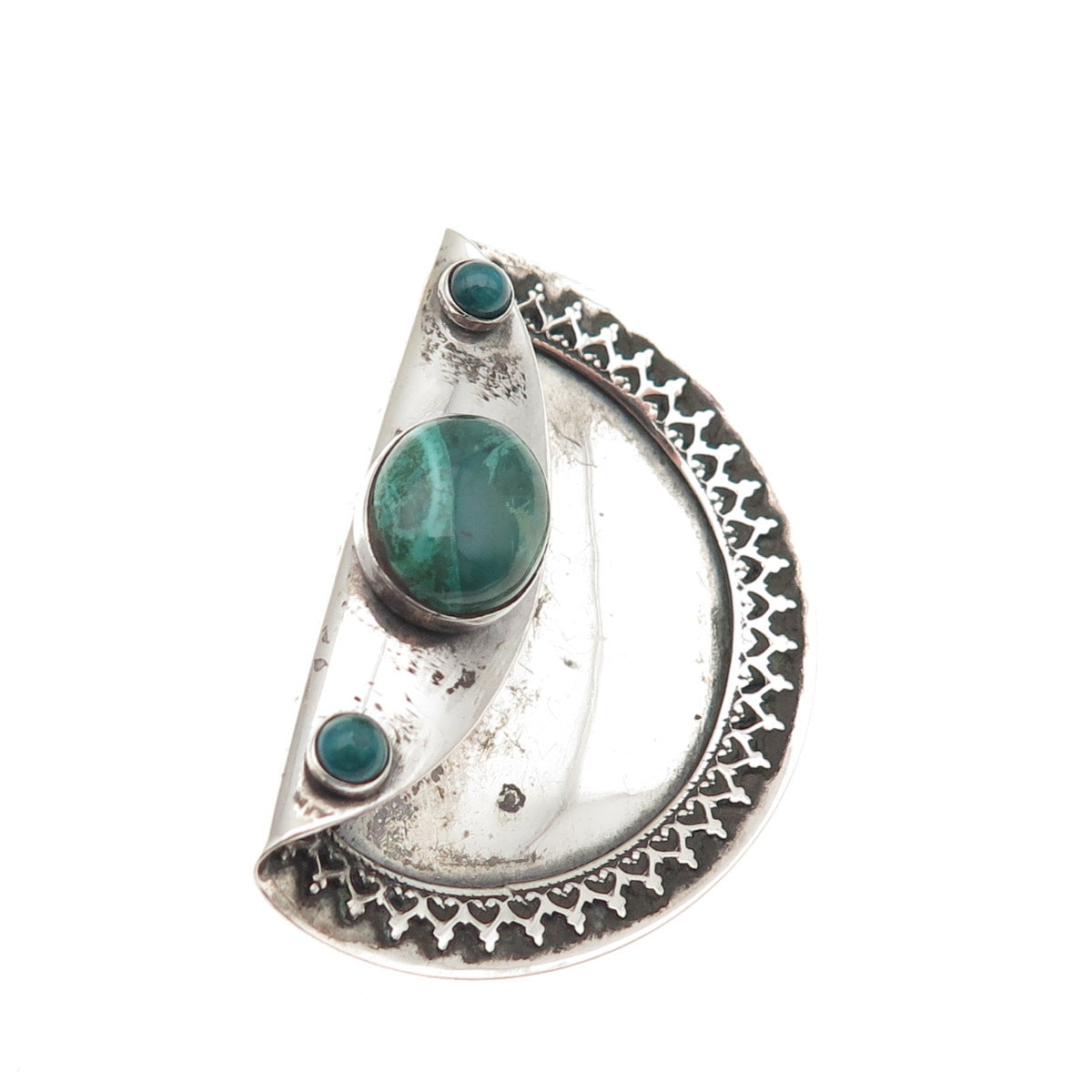 925 Sterling Silver Vintage Real Azurite Modernist Oxidized Pin Brooch