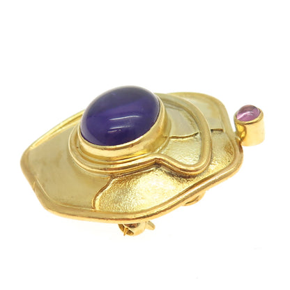 ELIZABETH PRIOR 925 Sterling Gold Plated Vintage Amethyst Modernist Pin Pendant