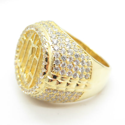 925 Sterling Silver Gold Plated Pave C Z Muslims Allah Religious Ring Size 9.5