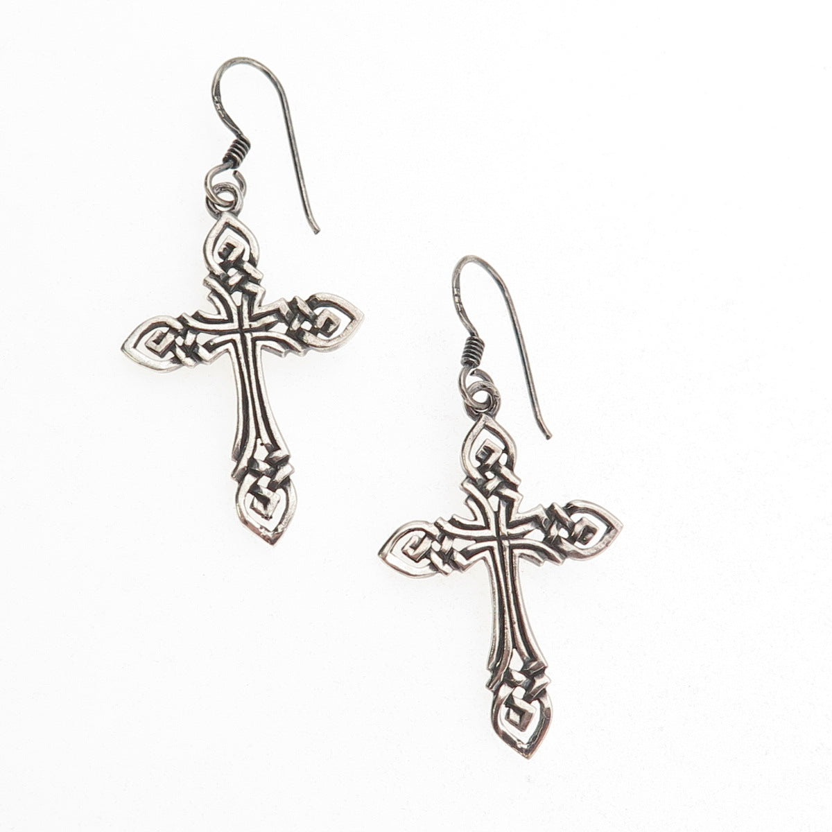 925 Sterling Silver Vintage Celtic Cross Oxidized Dangle Earrings