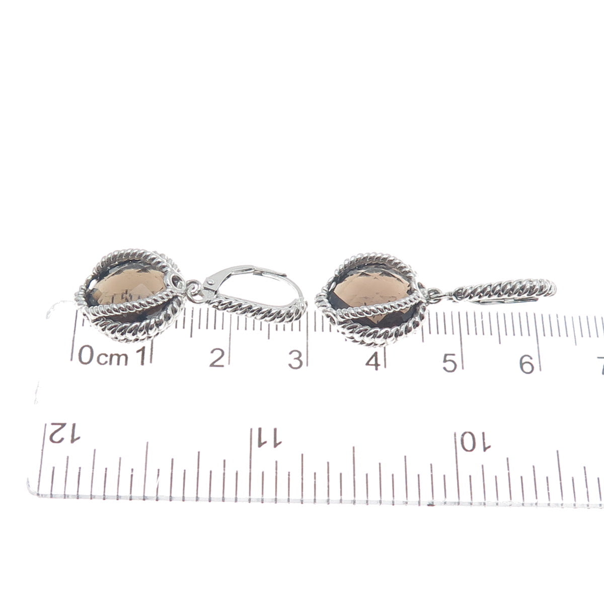 ATELIER 925 Sterling Silver Real Smoky Quartz Heart Dangle Earrings