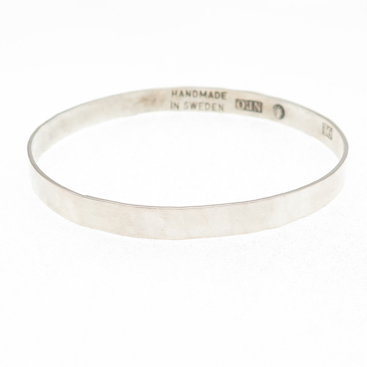 835 Silver Vintage 1969 NRO Sweden Modernist Hammered Bangle Bracelet 8.5"