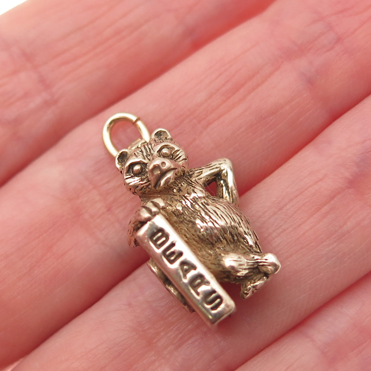 925 Sterling Silver Gold Plated Vintage Chicago Bears Football 3D Mini Pendant