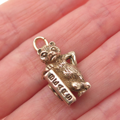 925 Sterling Silver Gold Plated Vintage Chicago Bears Football 3D Mini Pendant