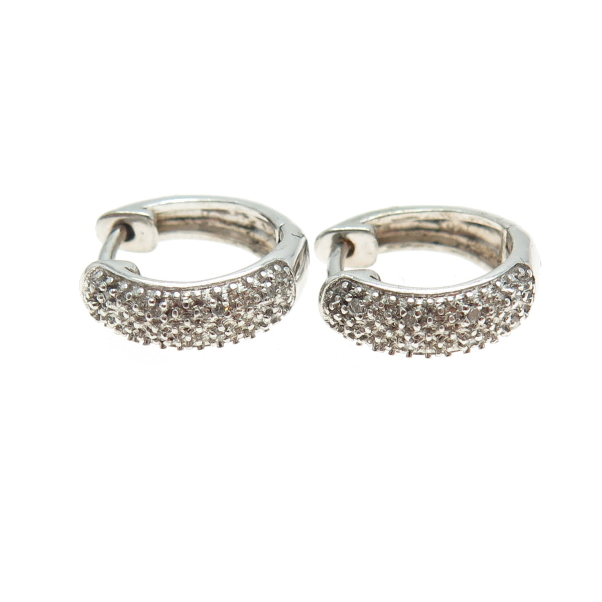 925 Sterling Silver Real Round-Cut Diamond Hoop Earrings