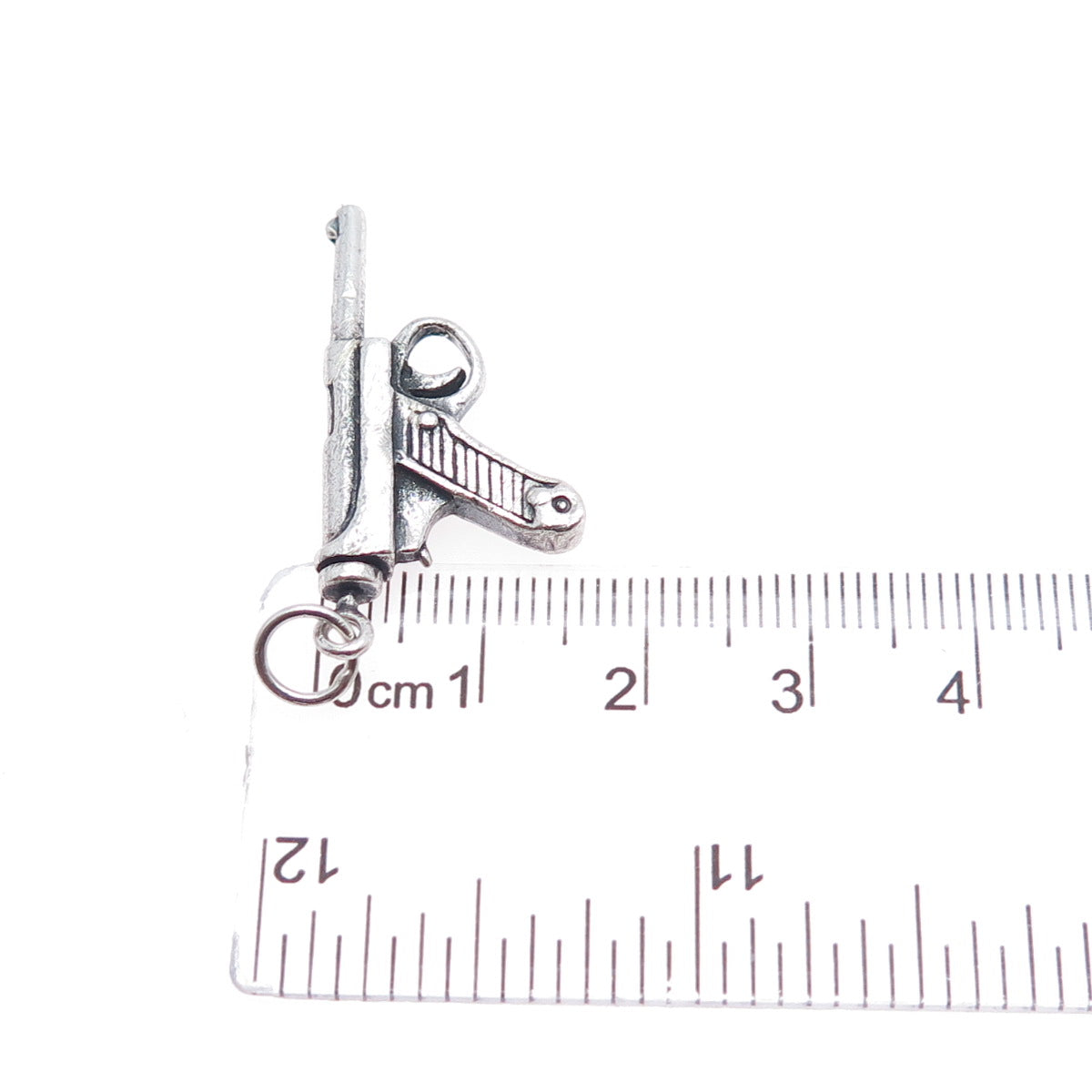 925 Sterling Silver Vintage Luger Pistol Oxidized Charm Pendant