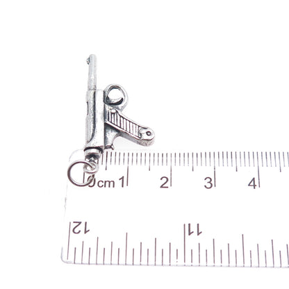 925 Sterling Silver Vintage Luger Pistol Oxidized Charm Pendant
