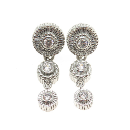 JUDITH RIPKA 925 Sterling Silver Round-Cut C Z Omega Back Dangle Earrings