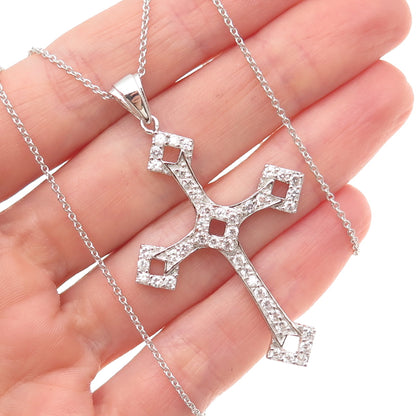 925 Sterling Silver Round-Cut C Z Cross Cable Chain Necklace 18"