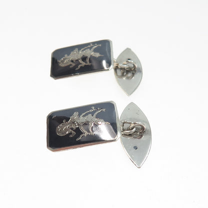 925 Sterling Silver Antique Siam Niello Hindu Goddess Cufflinks