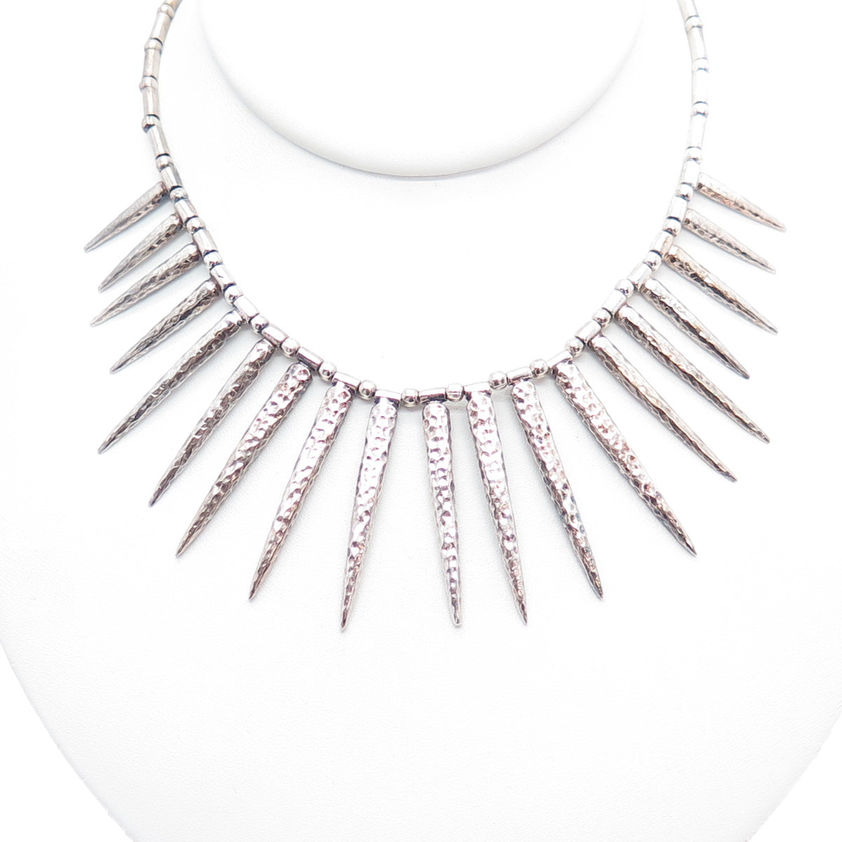 925 Sterling Silver Vintage Modernist Thorn Beaded Chain Necklace 16-18"