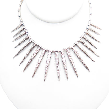 925 Sterling Silver Vintage Modernist Thorn Beaded Chain Necklace 16-18"