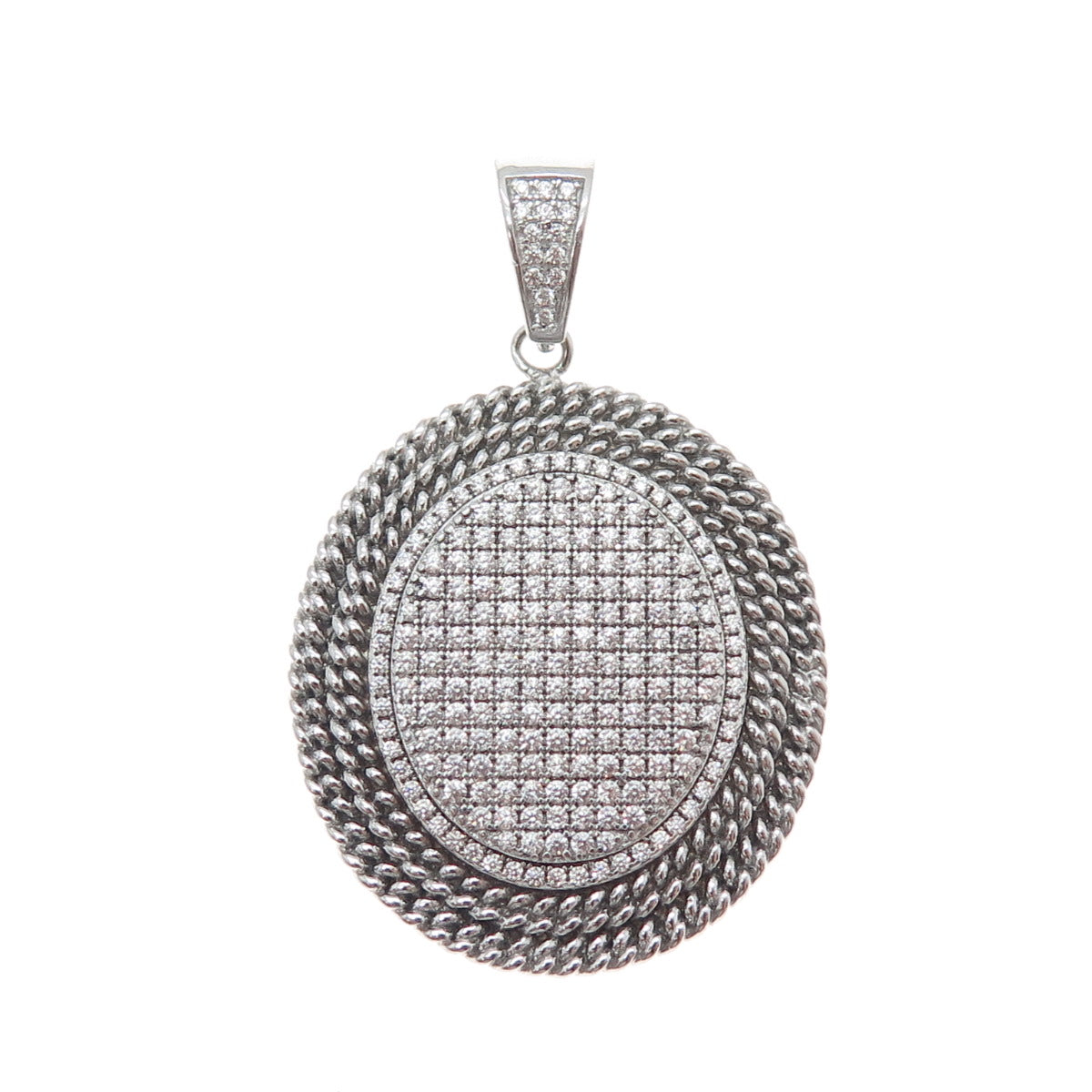 925 Sterling Silver Round-Cut C Z Sparkle Oval Disc Charm Pendant