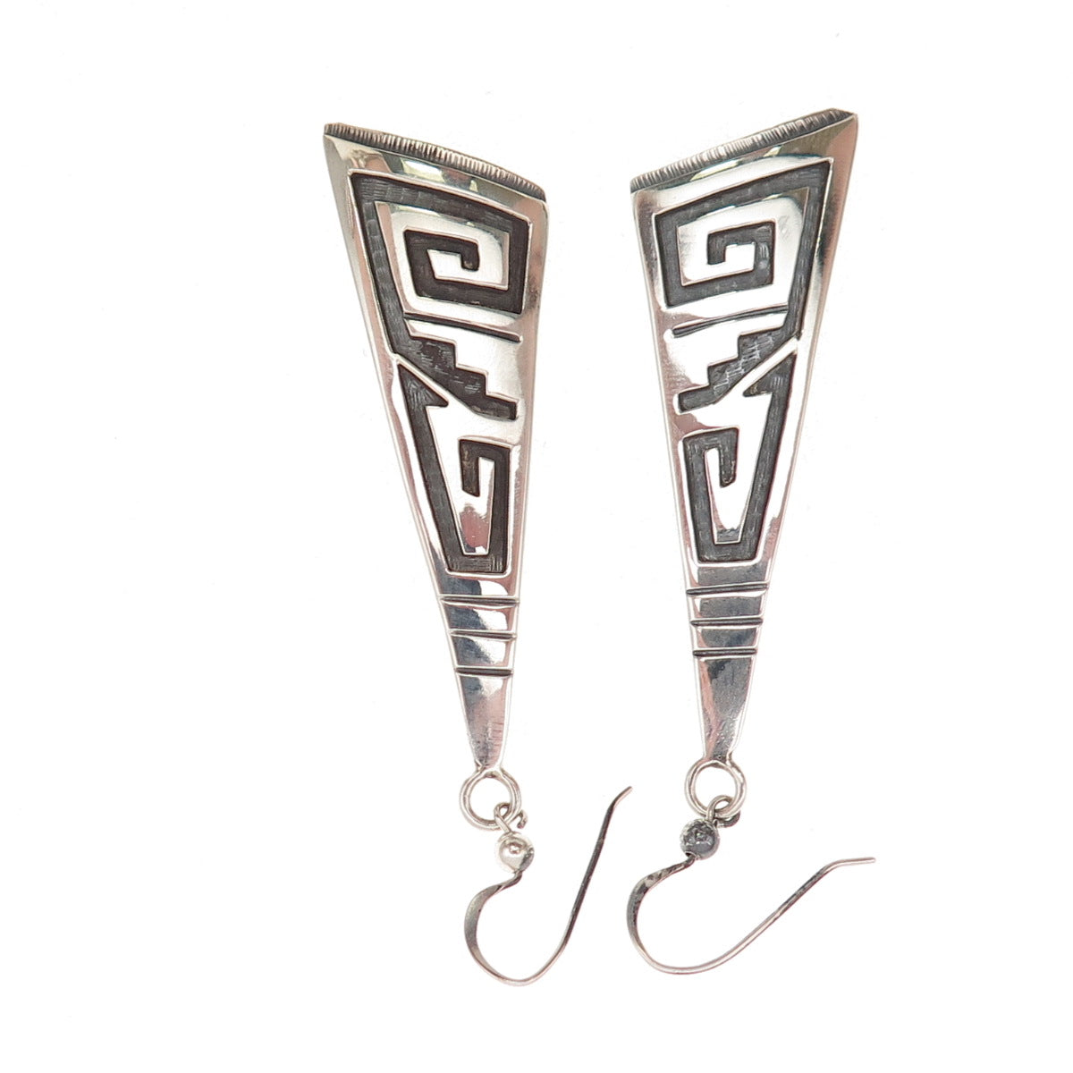 Terry Wadsworth Hopi Old Pawn 925 Sterling Silver Vintage Tribal Dangle Earrings