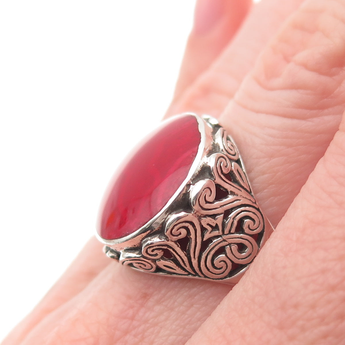 Samuel Benham 925 Sterling Silver Vintage Real Red Jasper Swirl Ring Size 6
