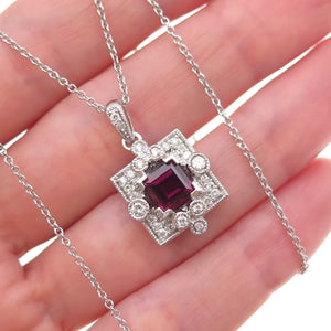 925 Sterling Silver Real Diamond & Rhodolite Cable Chain Necklace 18"