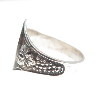 925 Sterling Silver Vintage Grape Oxidized Engraved Signet Ring Size 11.75