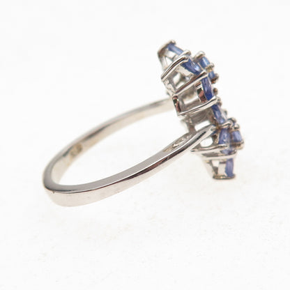 Chuck Clemency 925 Sterling Silver Real Tanzanite Floral Bypass Ring Size 8.25