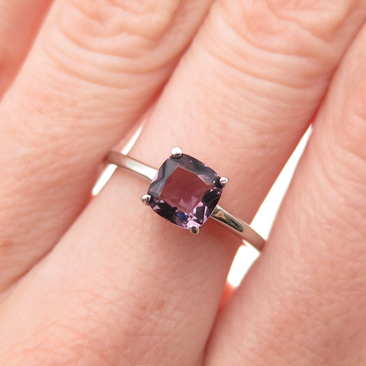 925 Sterling Silver Real Cushion-Cut Amethyst Ring Size 6.75