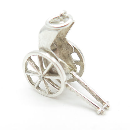 925 Sterling Silver Antique Art Deco Rickshaw Carriage 3D Pendant