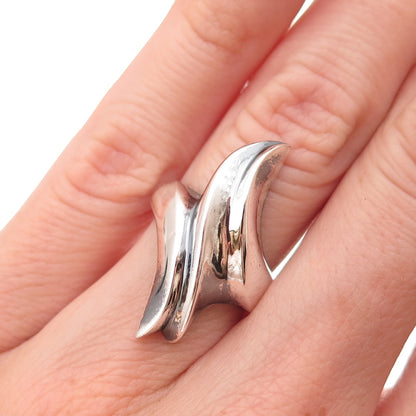 925 Sterling Silver Vintage Modernist Bypass Oxidized Ring Size 4.75