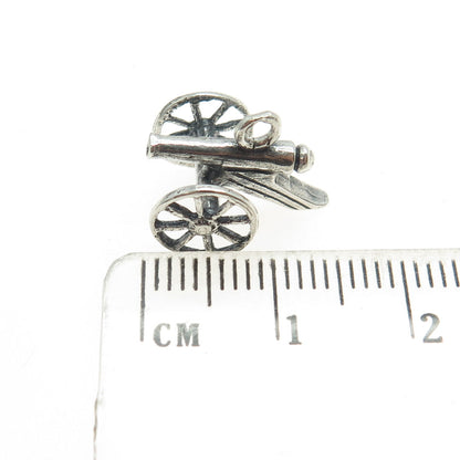 925 Sterling Silver Vintage Cannon Military Minimalist 3D Charm Pendant