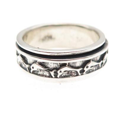 925 Sterling Silver Vintage Dolphin Oxidized Rotating Band Ring Size 9