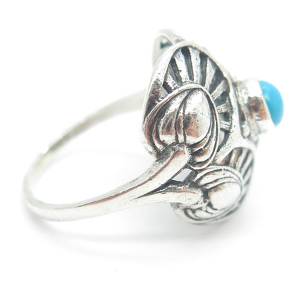 800 Silver Vintage Real Bisbee Turquoise Flower Dome Ring Size 7