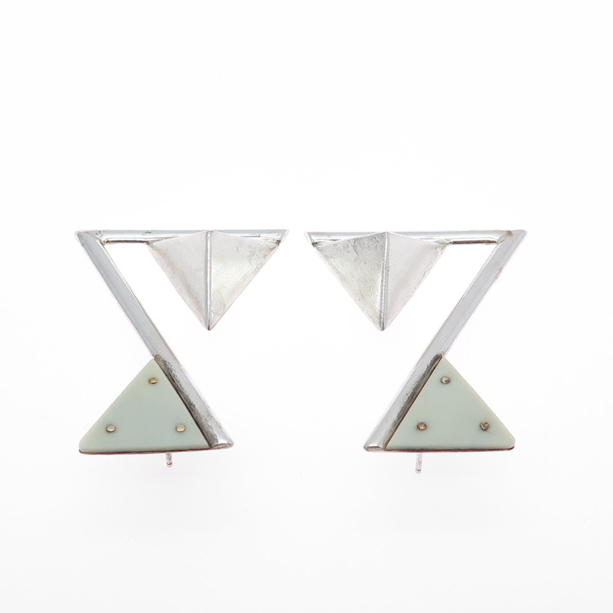 VICTOR ALFARO 14K Gold & 925 Sterling Silver Vintage Modernist Dangle Earrings