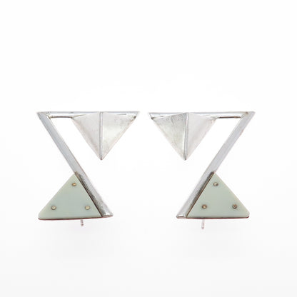 VICTOR ALFARO 14K Gold & 925 Sterling Silver Vintage Modernist Dangle Earrings
