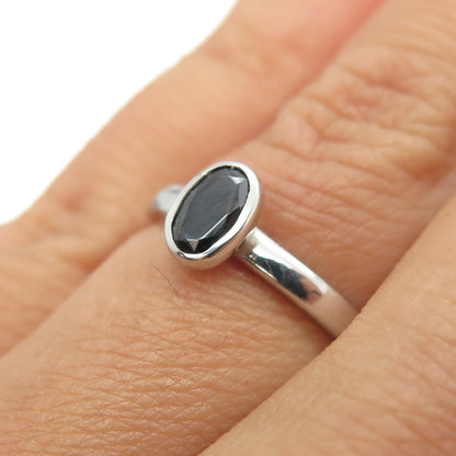 925 Sterling Silver Real Black Spinel Gemstone Ring Size 5.75