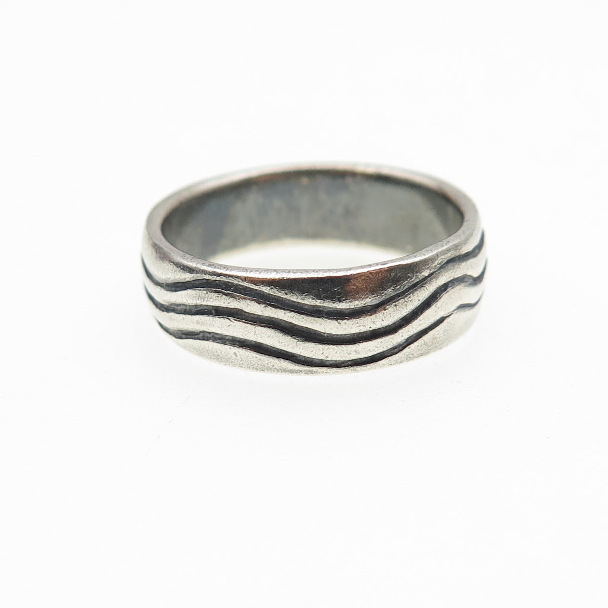 925 Sterling Silver Vintage Modernist Wave Oxidized Band Ring Size 6.25