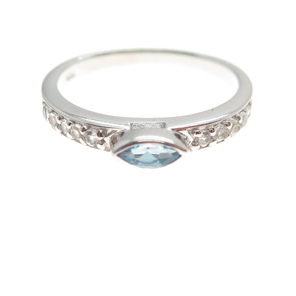 925 Sterling Silver Real Blue & White Topaz Ring Size 7.25