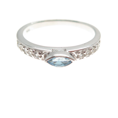 925 Sterling Silver Real Blue & White Topaz Ring Size 7.25