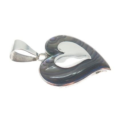 925 Sterling Silver Vintage Mexico Taxco Real Abalone Shell Heart Pendant