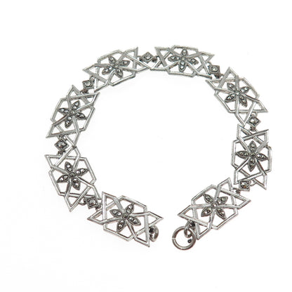 925 Sterling Silver Antique Art Deco Marcasite Bracelet 6.75" (missing lock)