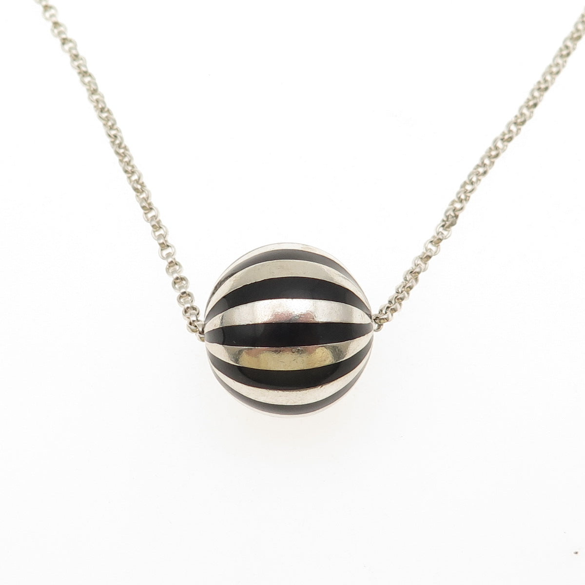 925 Sterling Silver Vintage Enamel Slide Ball Rolo Chain Necklace 24"