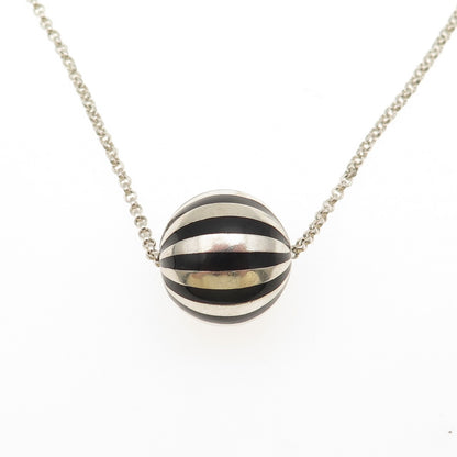 925 Sterling Silver Vintage Enamel Slide Ball Rolo Chain Necklace 24"