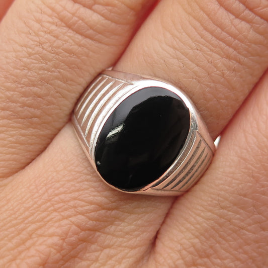 925 Sterling Silver Vintage Real Black Onyx Signet Ring Size 8.25