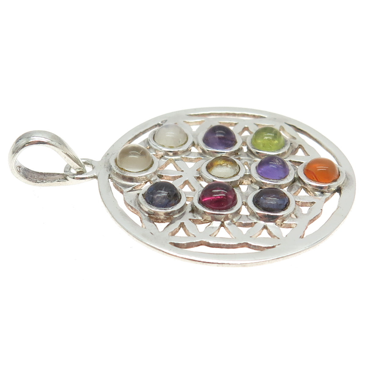 925 Sterling Silver Vintage Amethyst Agate Moonstone & Peridot Tanzanite Pendant