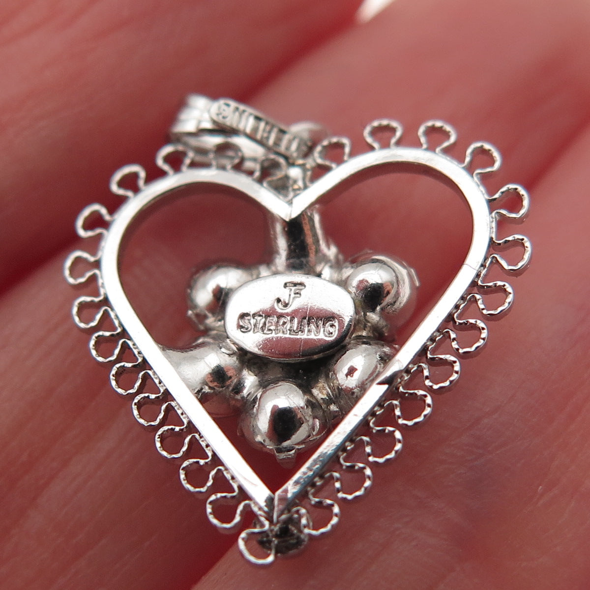 Jerome Fleischer & Co. 925 Sterling Vintage Rhinestone Heart Mini Charm Pendant