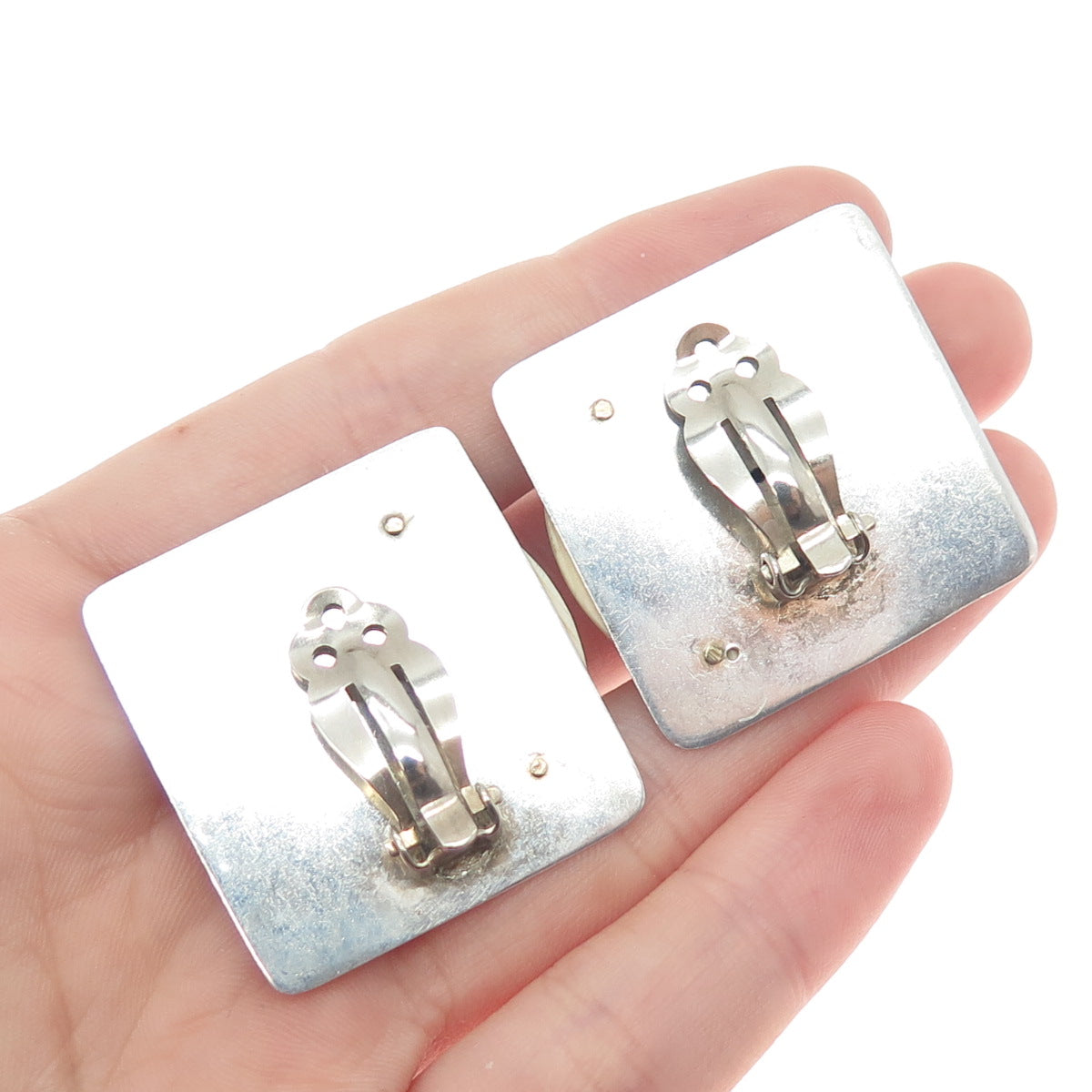 925 Sterling Silver & 14K Yellow Gold Vintage Modernist Clip On Earrings