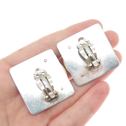 925 Sterling Silver & 14K Yellow Gold Vintage Modernist Clip On Earrings