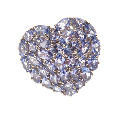D'Joy 925 Sterling Silver Real Tanzanite & White Topaz Heart Cluster Ring Size 8