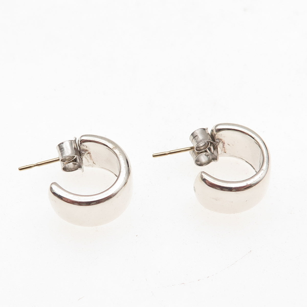 925 Sterling Silver 14K Gold Posts Vintage Hoop Earrings