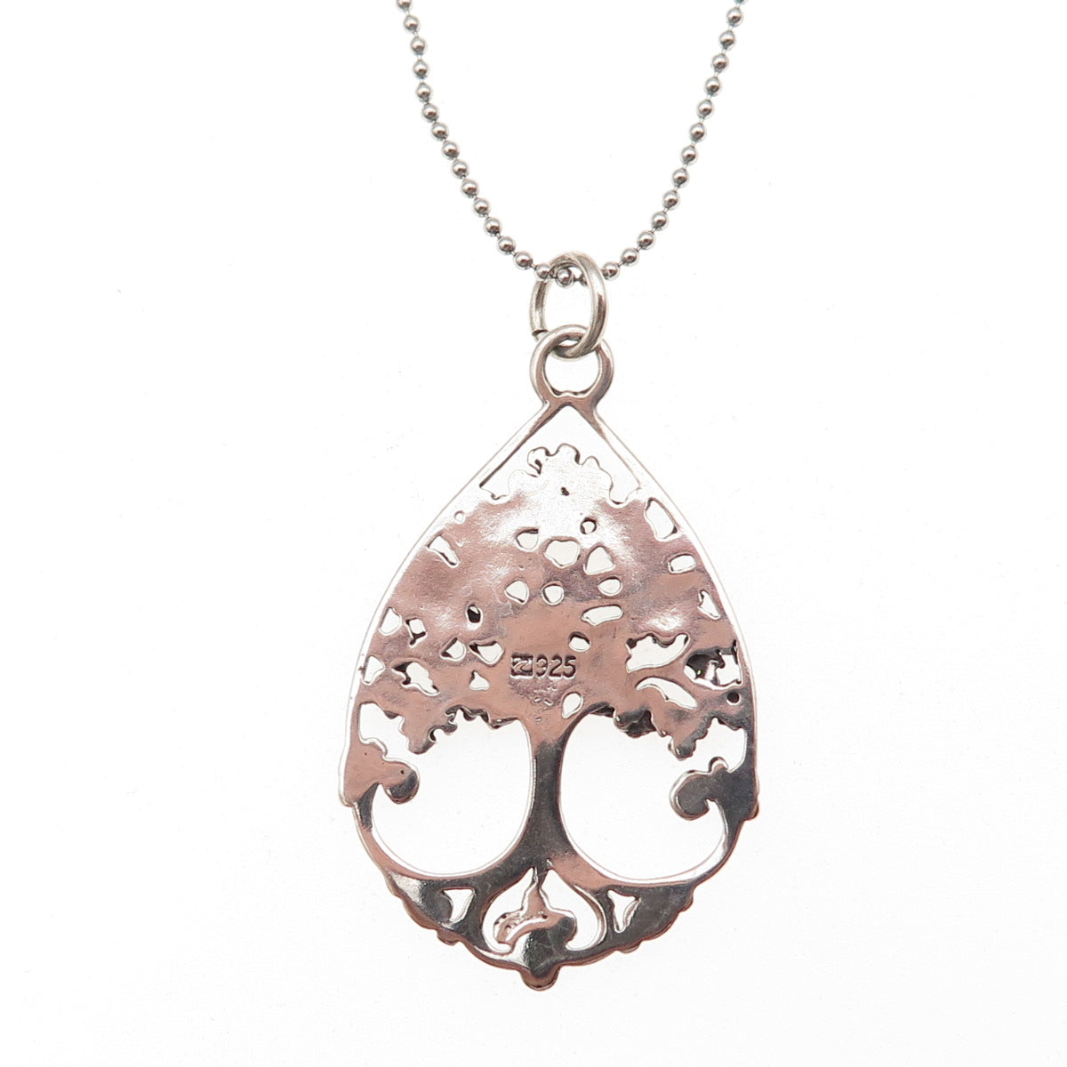 925 Sterling Silver Vintage Tree of Life Ball Beaded Chain Necklace 18"