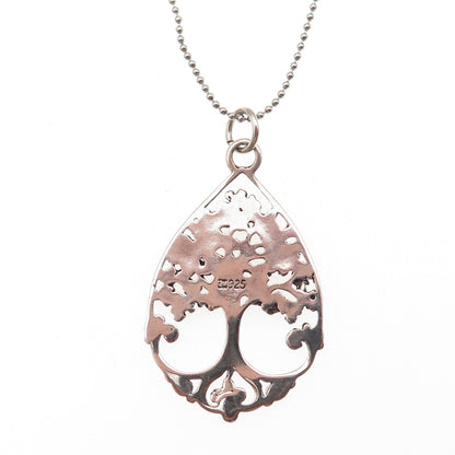 925 Sterling Silver Vintage Tree of Life Ball Beaded Chain Necklace 18"