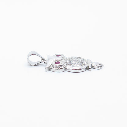 925 Sterling Silver Lab-Created Ruby & C Z Wise Owl Pendant