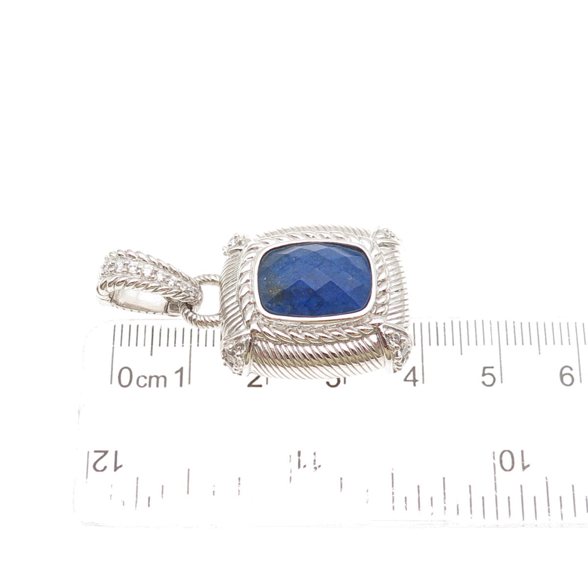 Judith Ripka 925 Sterling Silver Real Lapis & Round-Cut C Z Charm Pendant